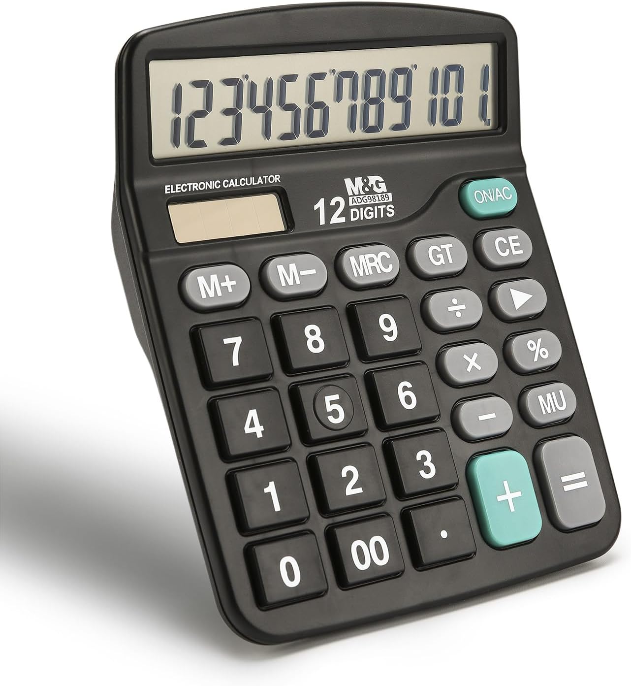 M&G Desk Calculator 12 Digit Office Calculators with Large LCD Display, Dual Solar Power and Battery, Recessed Big Button Calculator for Office Home (Black)